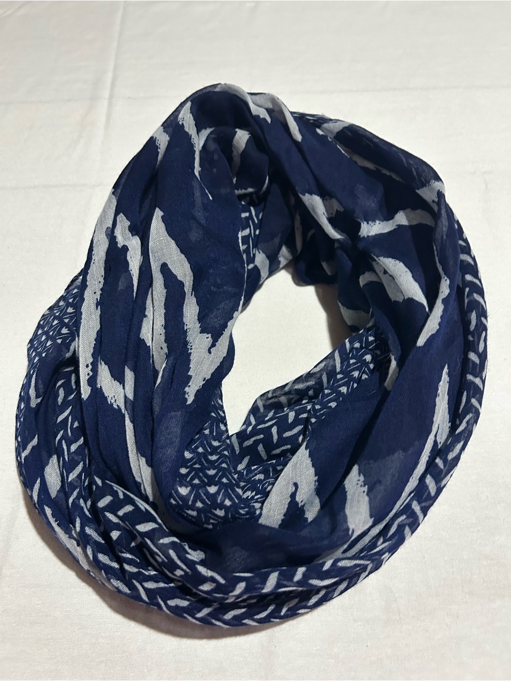 Charming Charlie Navy & White Infinity Scarf with Abstract Print